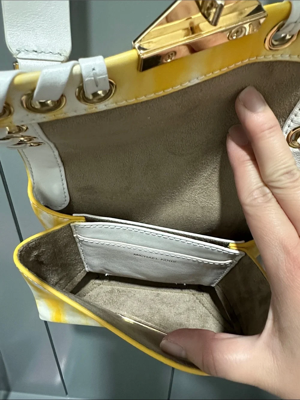 Michael Kors White and Yellow Tie-Dye Crossbody Bag with Chain